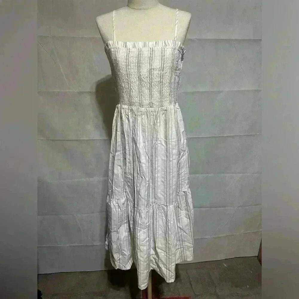 Umgee Striped Tiered Midi Dress Boho Summer Size L Gypsy Romantic NWOT